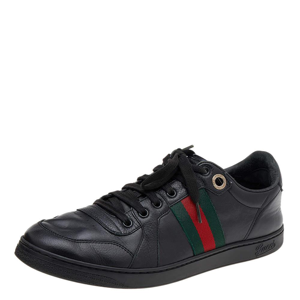 Gucci Gucci Black Leather Web Low Top Sneakers Size 42 Gucci Gucci Black Leather Web Low Top Sneakers Size 42