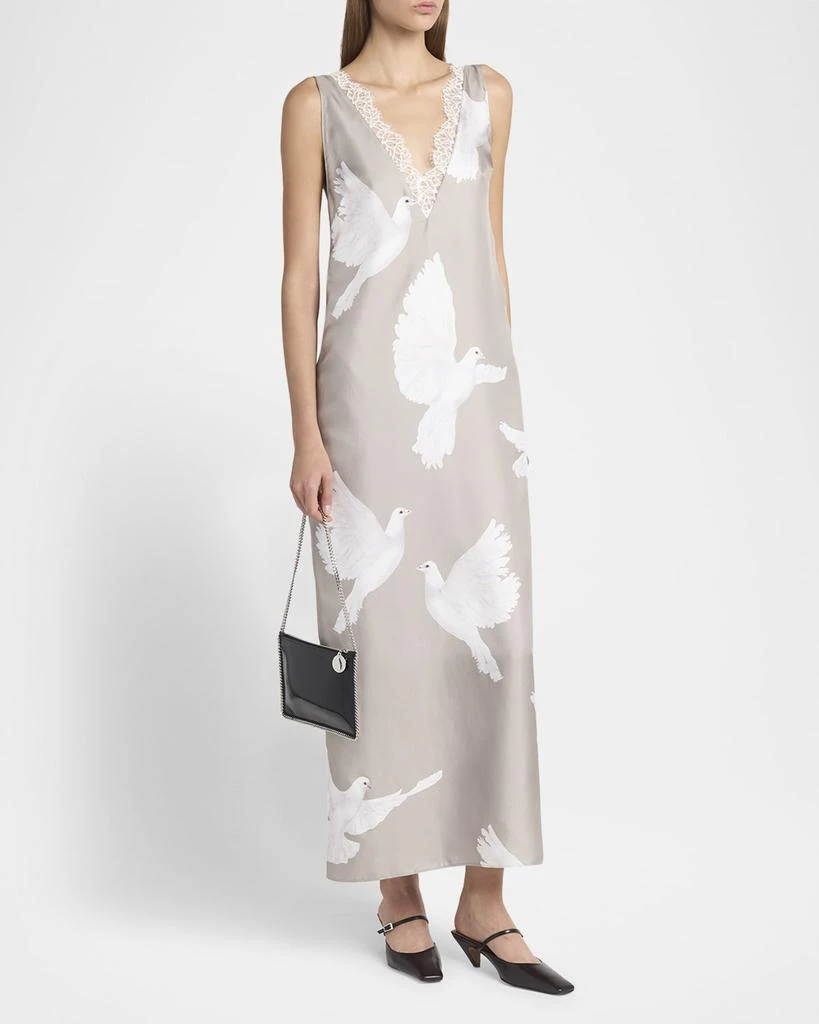 Stella McCartney Dove Print Lace Trim Silk Slip Dress 4