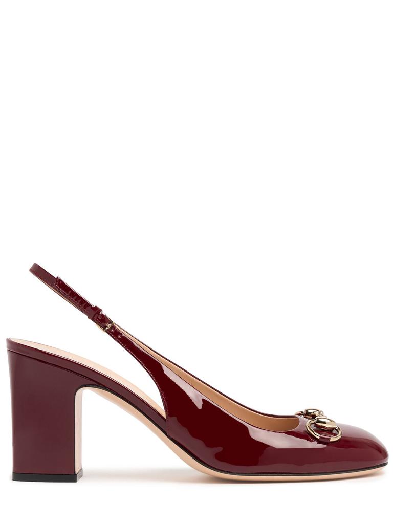 GUCCI 75mm Horsebit Leather Slingback Pumps