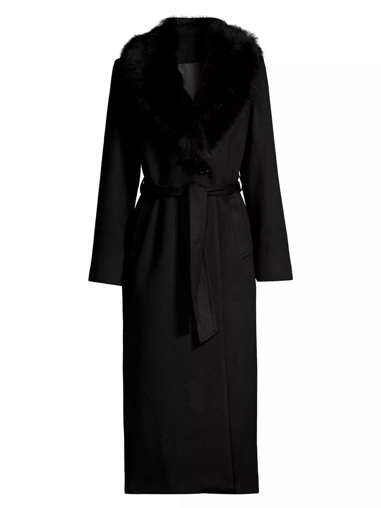 Sofia Cashmere Shearling Long Belted Wrap Coat