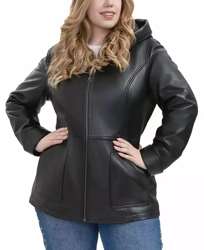 BGSD Plus Size Cara Hooded Leather Coat