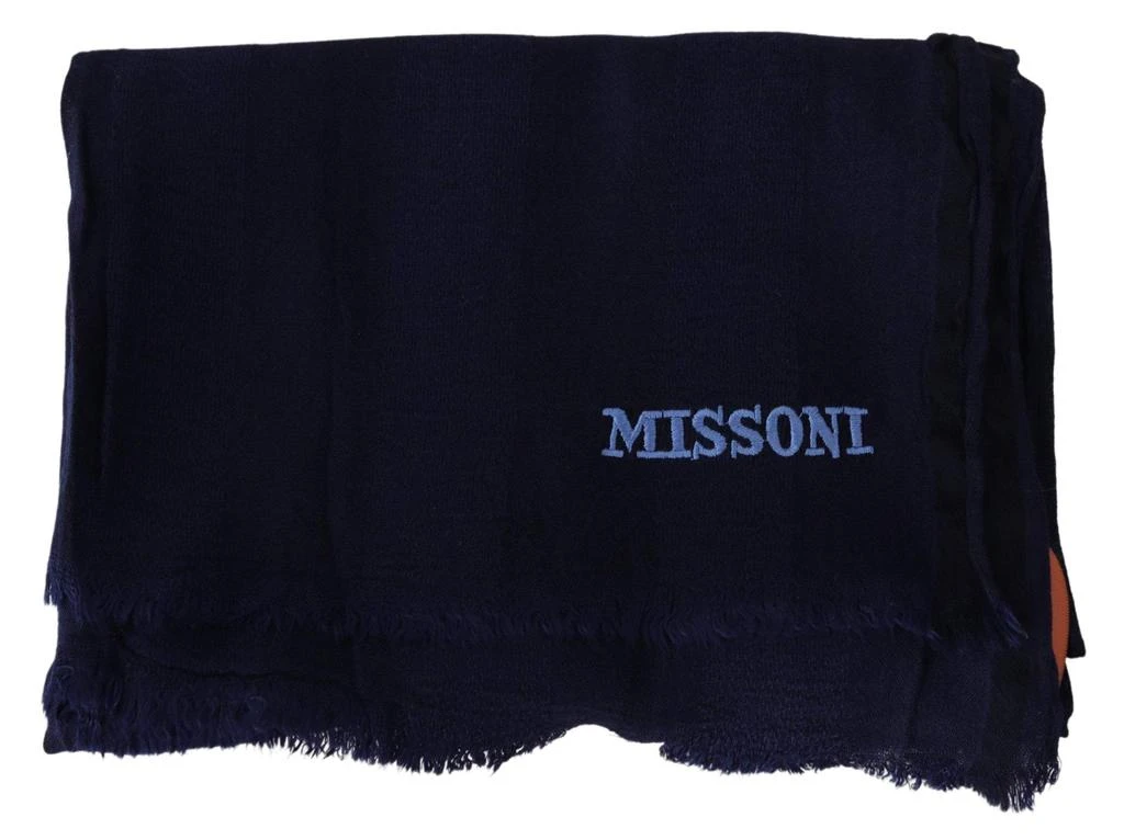 Missoni Missoni Blue Wool Knit Unisex Neck Wrap Scarf 3