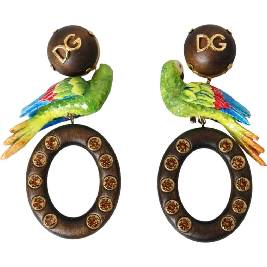Dolce 
Gabbana Parrot Wood Brass Crystal Embellished Women
s Earrings (Pre-Owned) 2