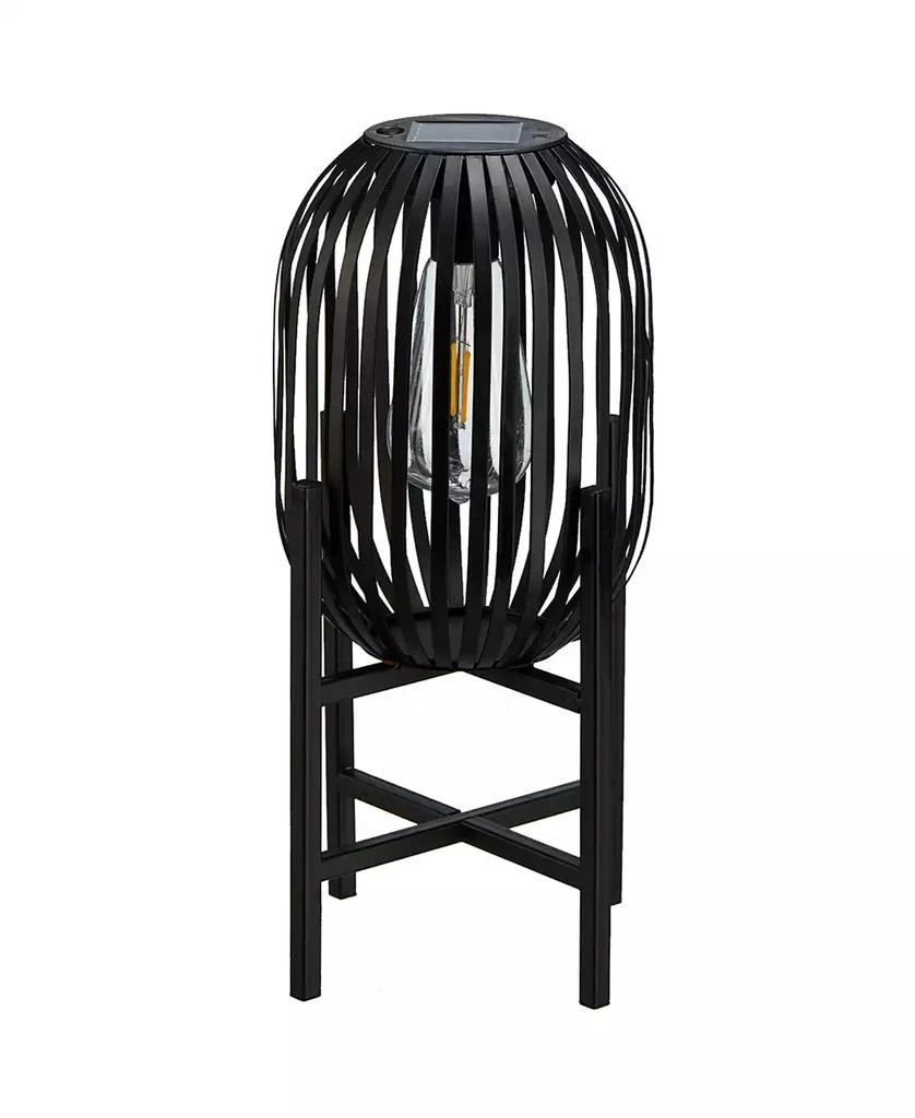 Glitzhome 14.25" H Slim-Shaped Metal Stripes Solar Powered Edison Bulb Slim Outdoor Lantern with Stand 6