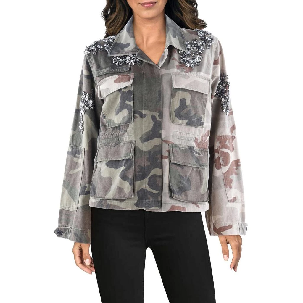 ALL SAINTS Womens Embellished Denim Denim Jacket 1