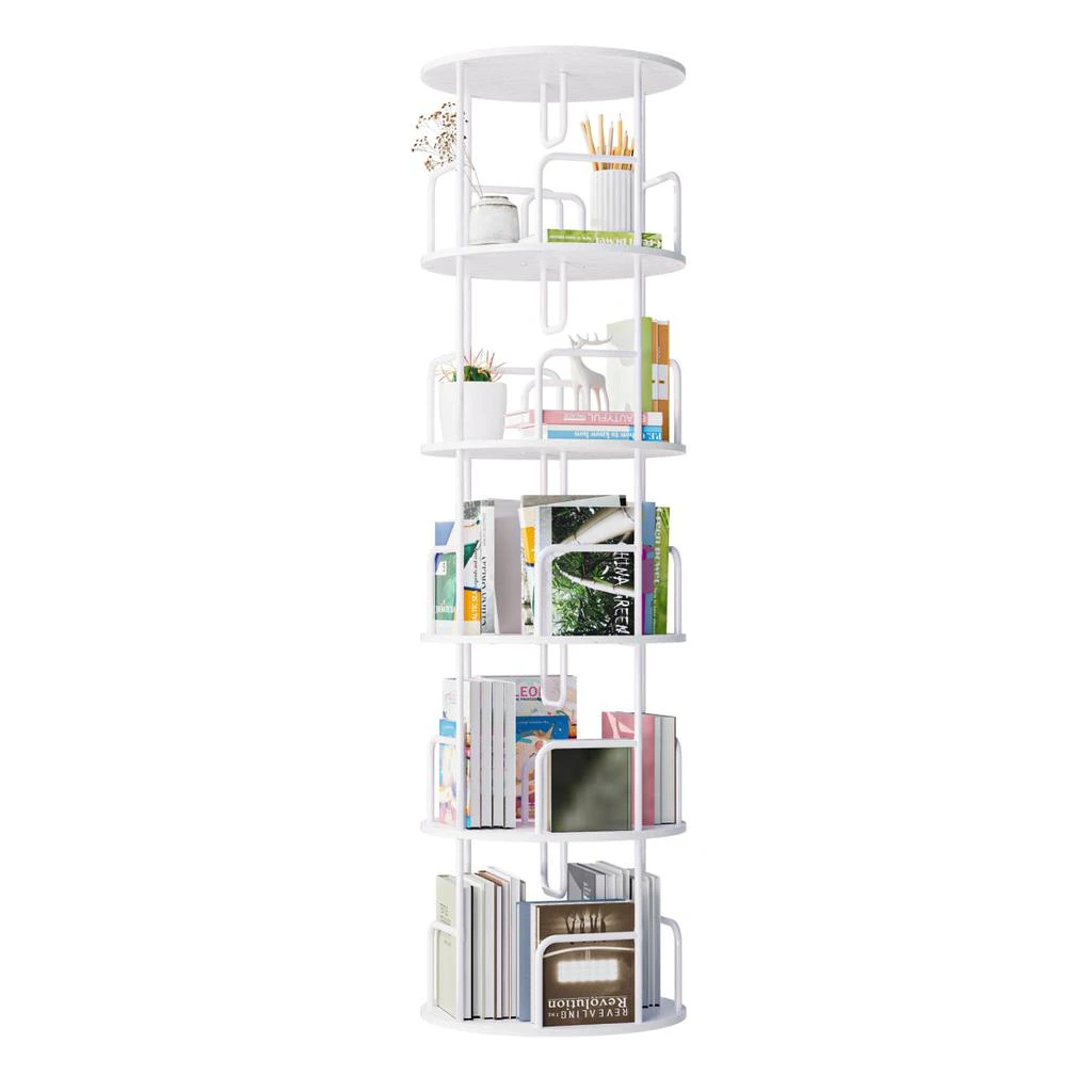 Streamdale Furniture Streamdale Rotating Bookshelf Tower 5 Tier, Spinning 360 Bookcase, Narrow Tall Vertical Storage (White)