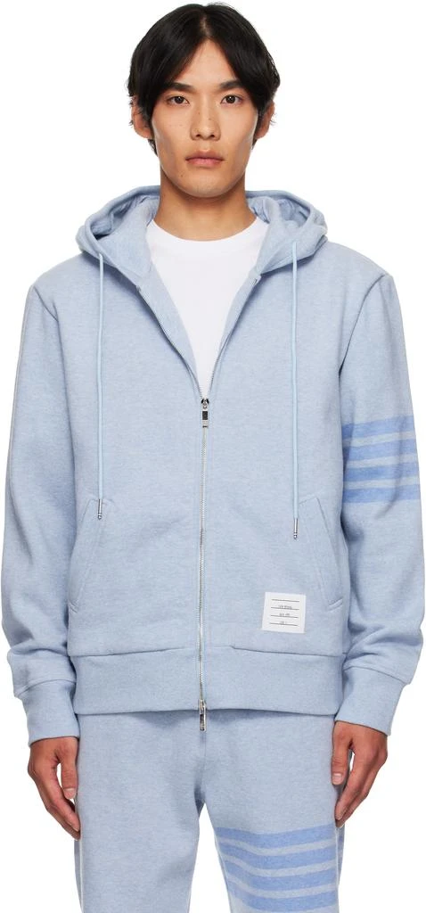 Thom Browne Blue Melange 4-Bar Zip Up Hoodie 1