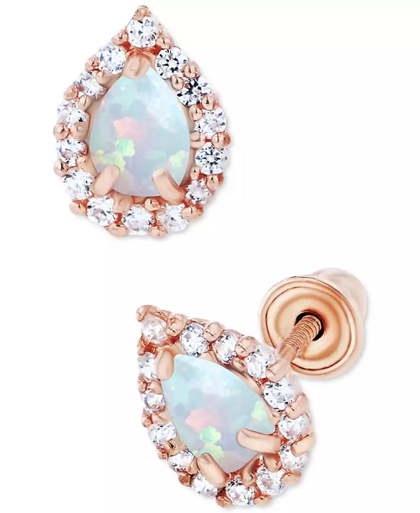 Macy's Lab-Grown Opal (1/10 ct. t.w.) & Lab-Grown White Sapphire (1/6 ct. t.w.) Pear Halo Stud Earrings