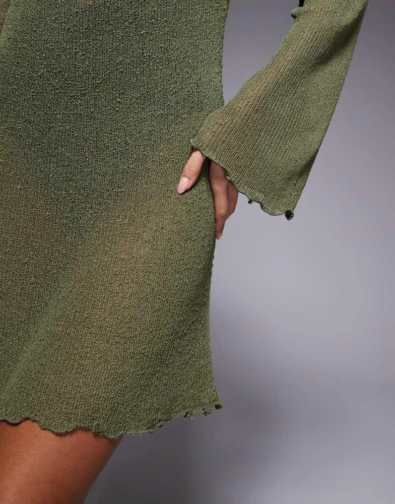 ASOS ASOS DESIGN beach knitted boucle scoop back mini dress in khaki 2
