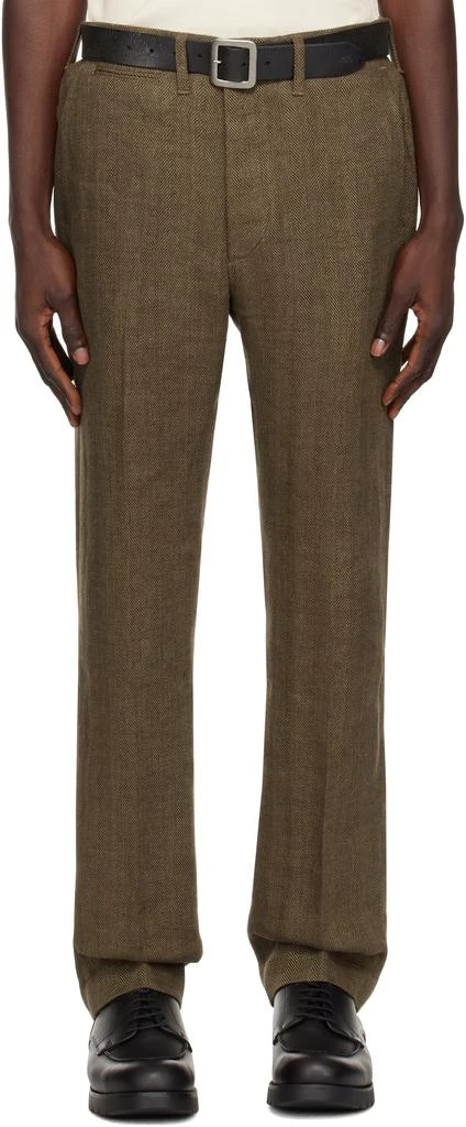 RRL Brown Linen Herringbone Officer's Trousers 1