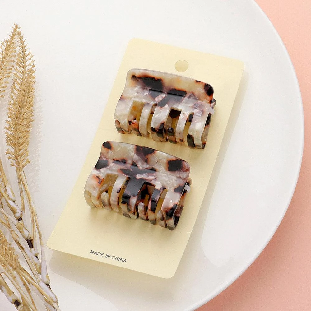 FASHNZFAB 2PCS - Celluloid Acetate Small Rectangle Hair Claw Clips
