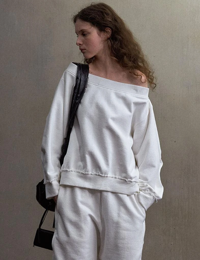 Pixie Market White Off-Shoulder Oversized Sweatshirt-PREORDER