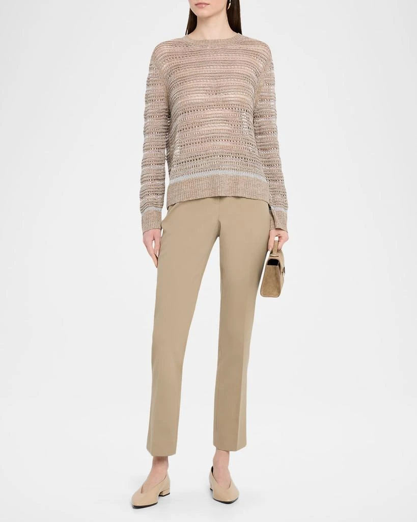 Lafayette 148 New York Crewneck Textured Lace & Ottoman Stitch Sweater 2