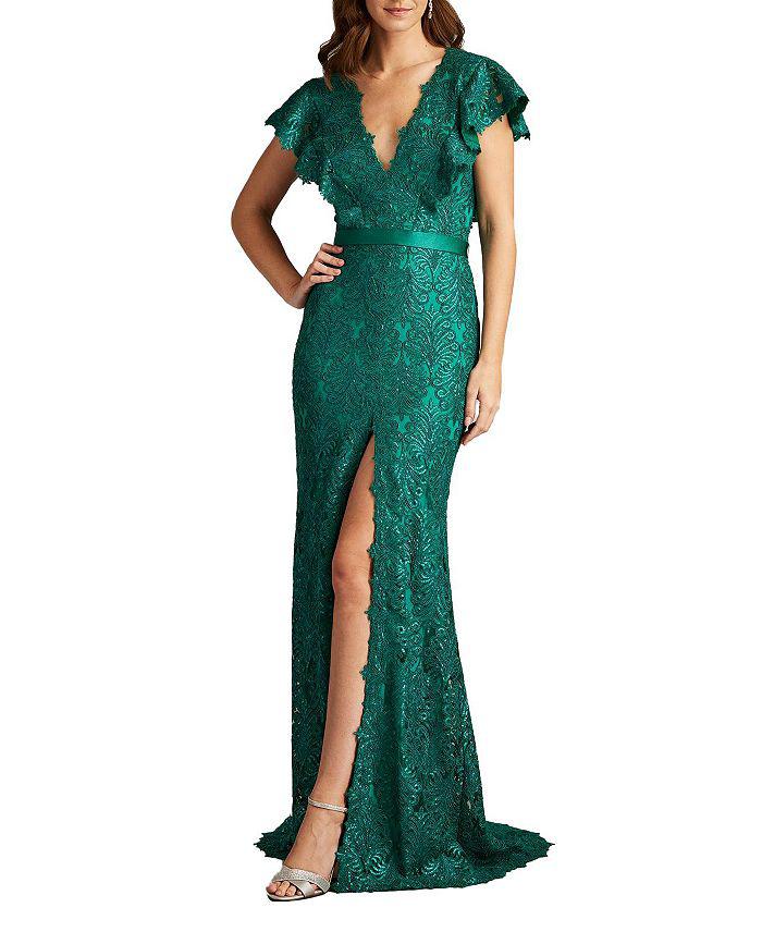 【TADASHI SHOJI】 Sequin Embroidered Flutter Sleeve Dress cga24268l_smoke_pearl_front.jpg
