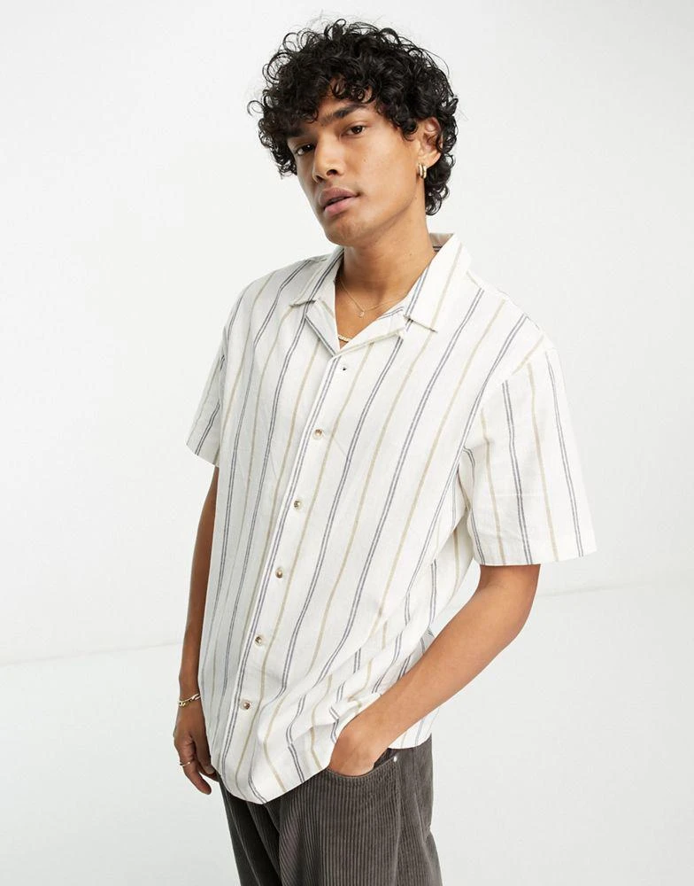 PacSun PacSun ari resort short sleeve linen shirt in white and black stripe 2