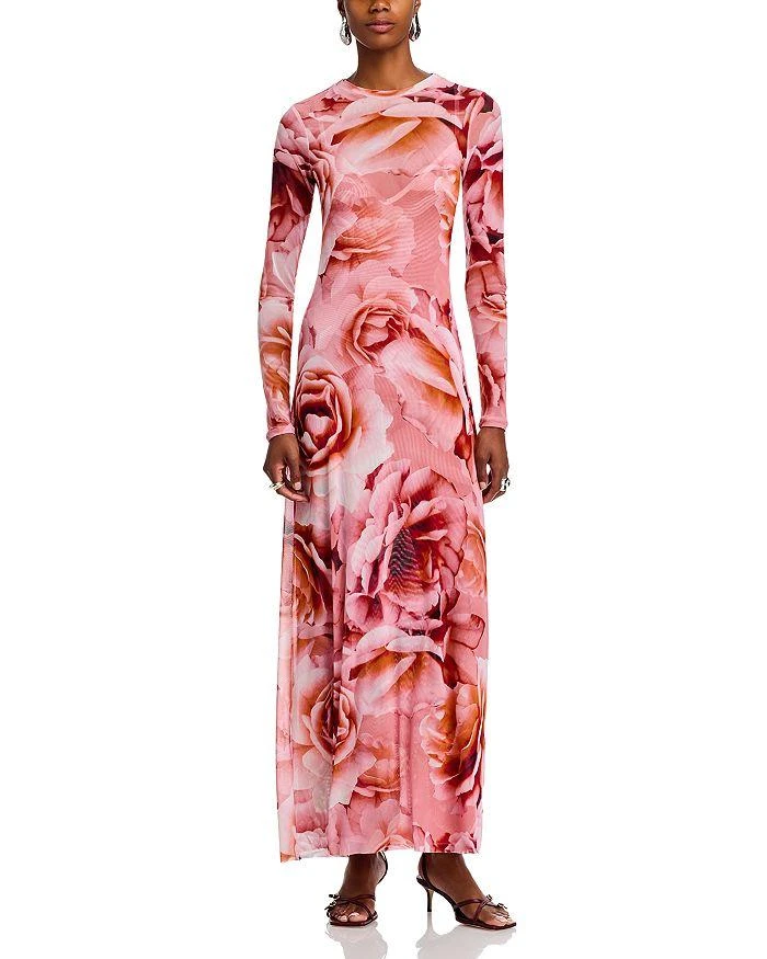 Afrm Paola Round Neck Mesh Dress - Peach Rose - XS