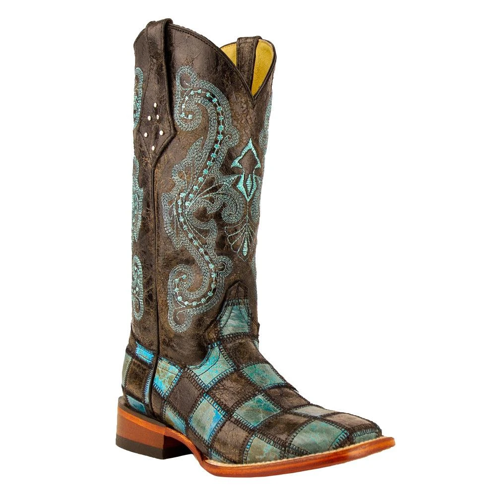Ferrini Patchwork Embroidered Square Toe Cowboy Boots 2