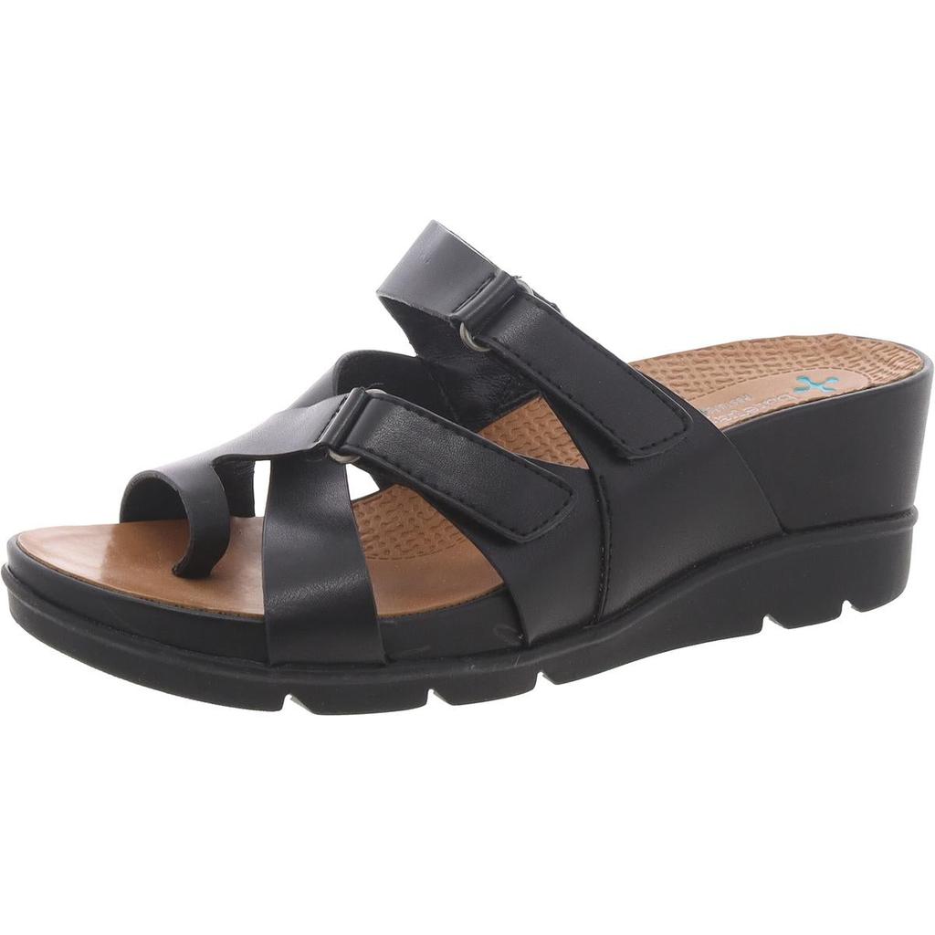 Baretraps Womens Faux Leather Open Toe Wedge Sandals