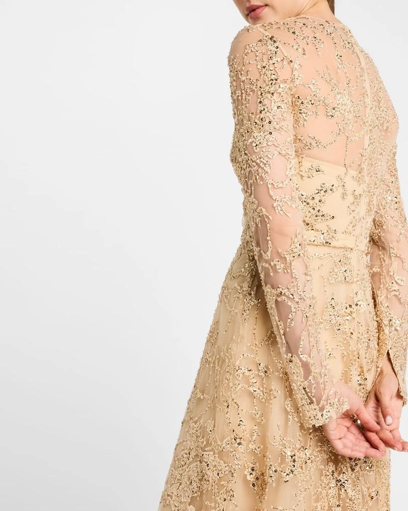 Pamella Roland Sequin Embroidered Tulle Long-Sleeve Illusion Gown 5