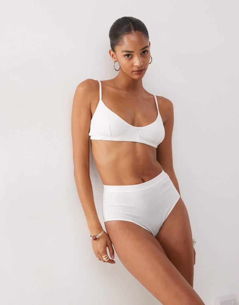 Monki Monki ribbed high waist briefs in white