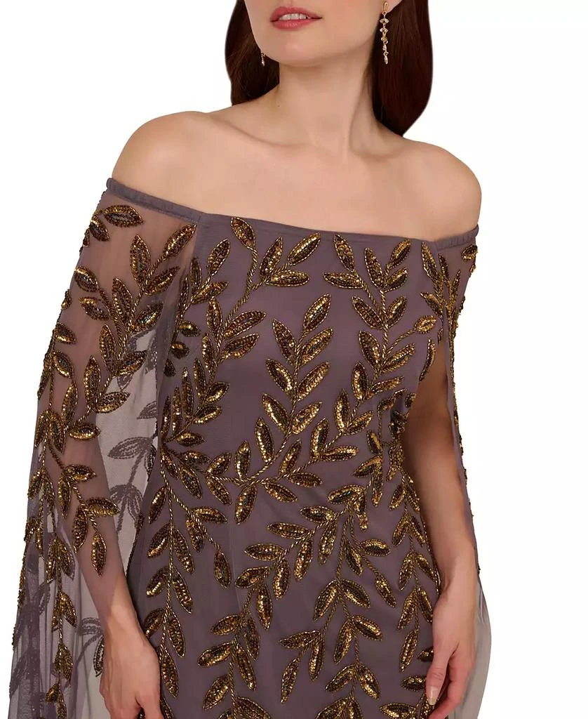 Adrianna Papell Women's Beaded Off-The-Shoulder Cape Dress 4