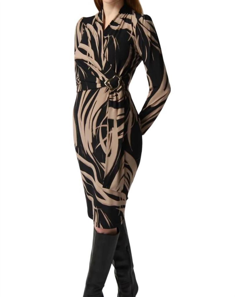 JOSEPH RIBKOFF Side Buckle Sheath Dress In Multi
