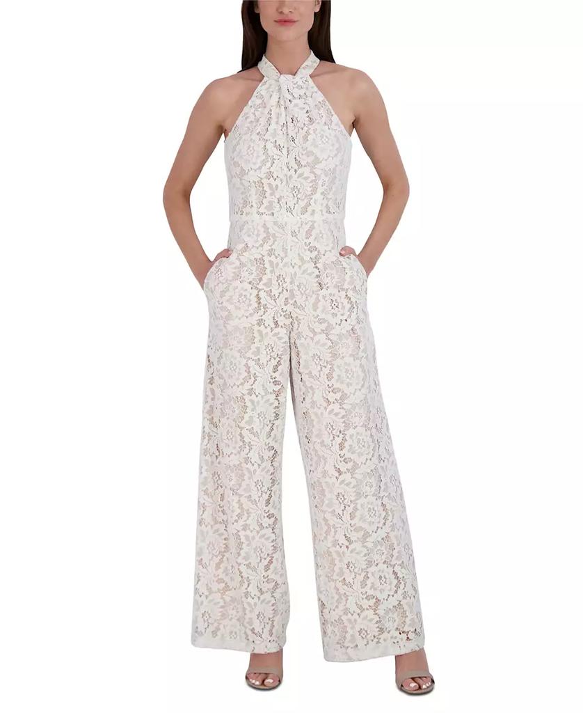 julia jordan Women's Lace Twist-Neck Wide-Leg Jumpsuit
