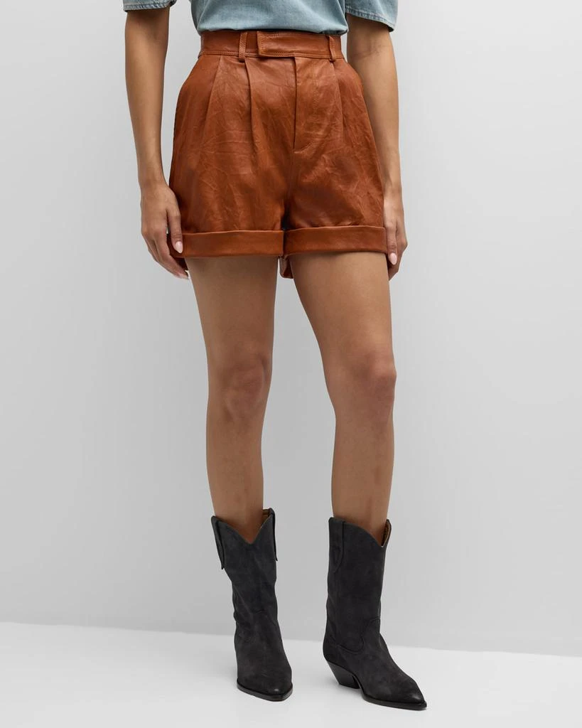 FRAME Pleated Leather Shorts 1