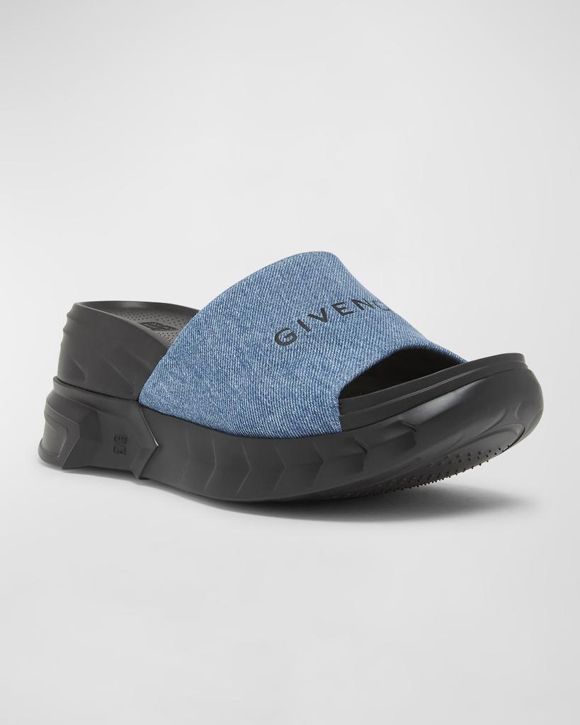 Givenchy Marshmallow Denim Logo Wedge Slide Sandals
