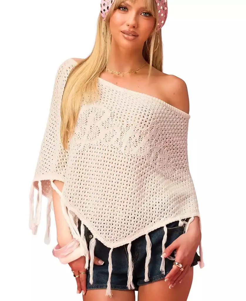 Edikted Womens Barbie Fringe Knit Poncho new arrivals