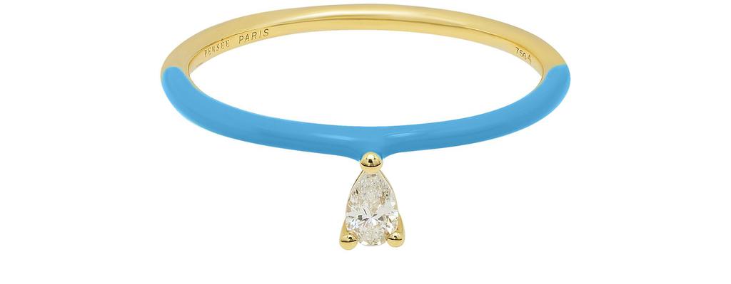 Persée Blue Enamel pear diamond ring