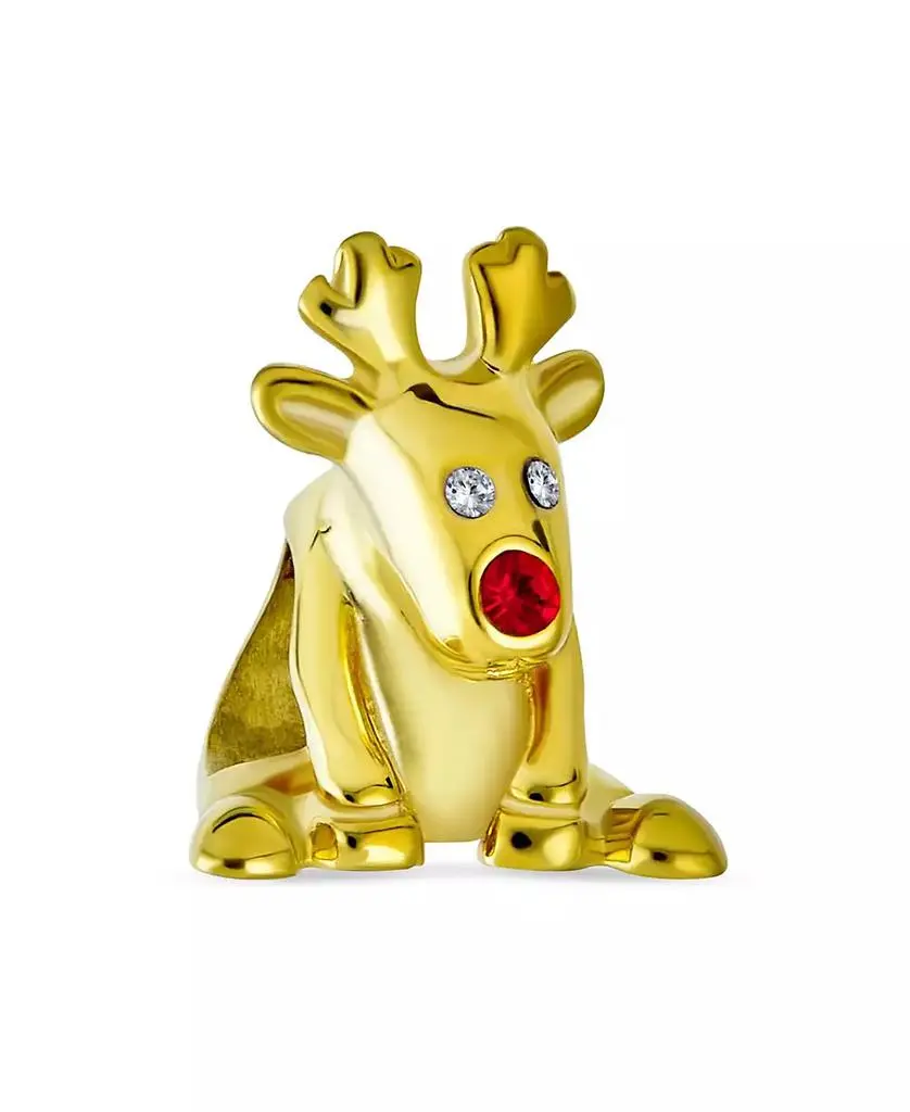 Bling Jewelry Sterling Silver Elk Christmas Rudolph Reindeer Red Nose Charm Bead 14K Gold Plated for Bracelet