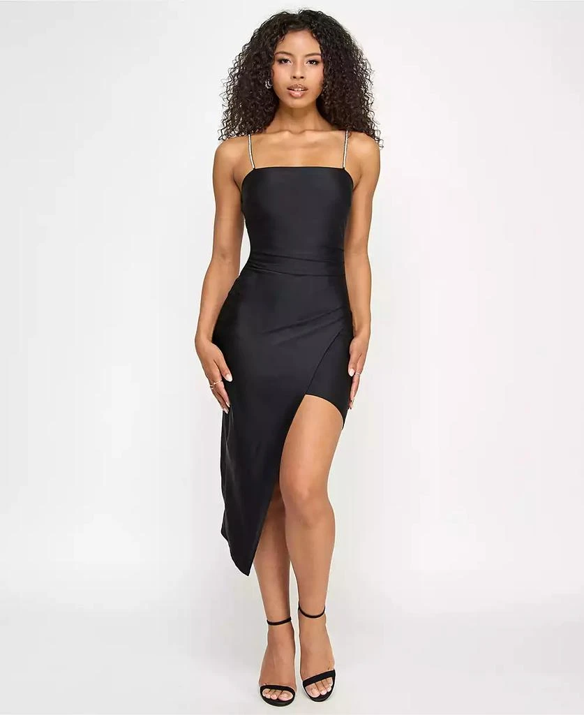 Emerald Sundae Juniors' Rhinestone-Strap Asymmetrical Dress 1