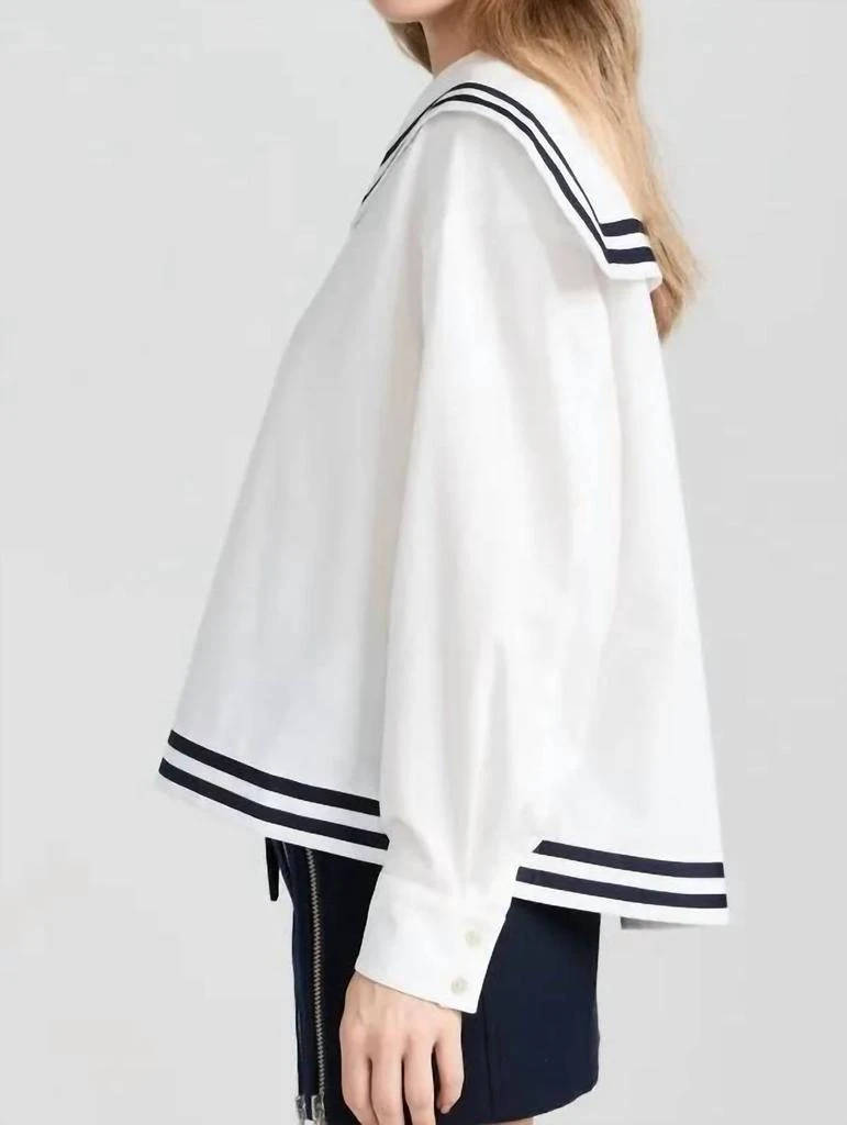 De Loreta Marina Blouse In White/navy 3