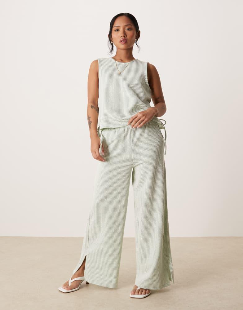Vila Petite Vila Petite textured stripe sleevless tie side top co-ord in green and cream