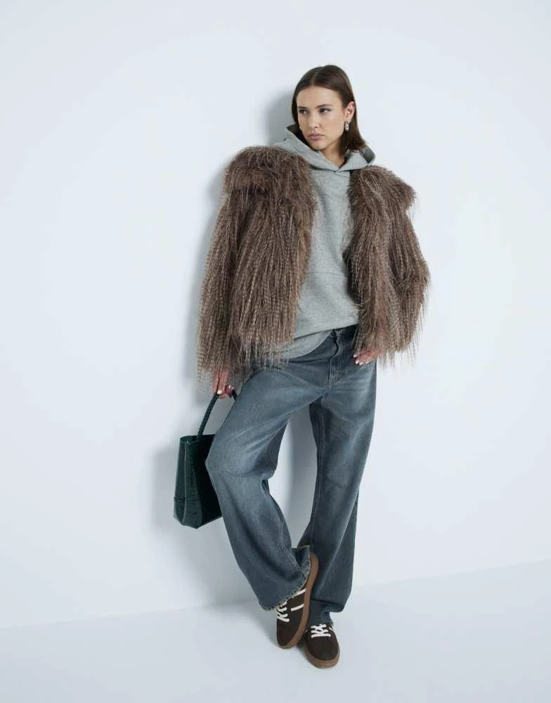 River Island River Island shaggy faux fur coat in brown 2