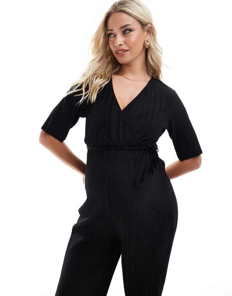 Mama.licious Mamalicious maternity plisse jumpsuit in black 2