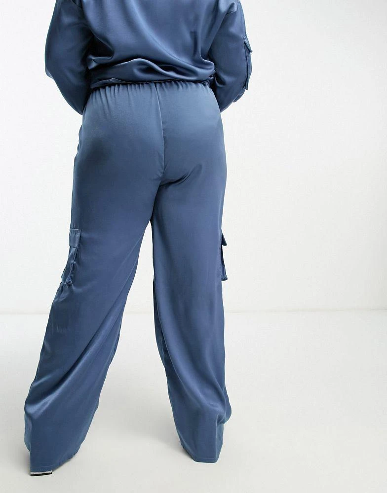 I Saw It First Curve I Saw It First Plus exclusive satin utility wide leg trouser co-ord in petrol blue 3