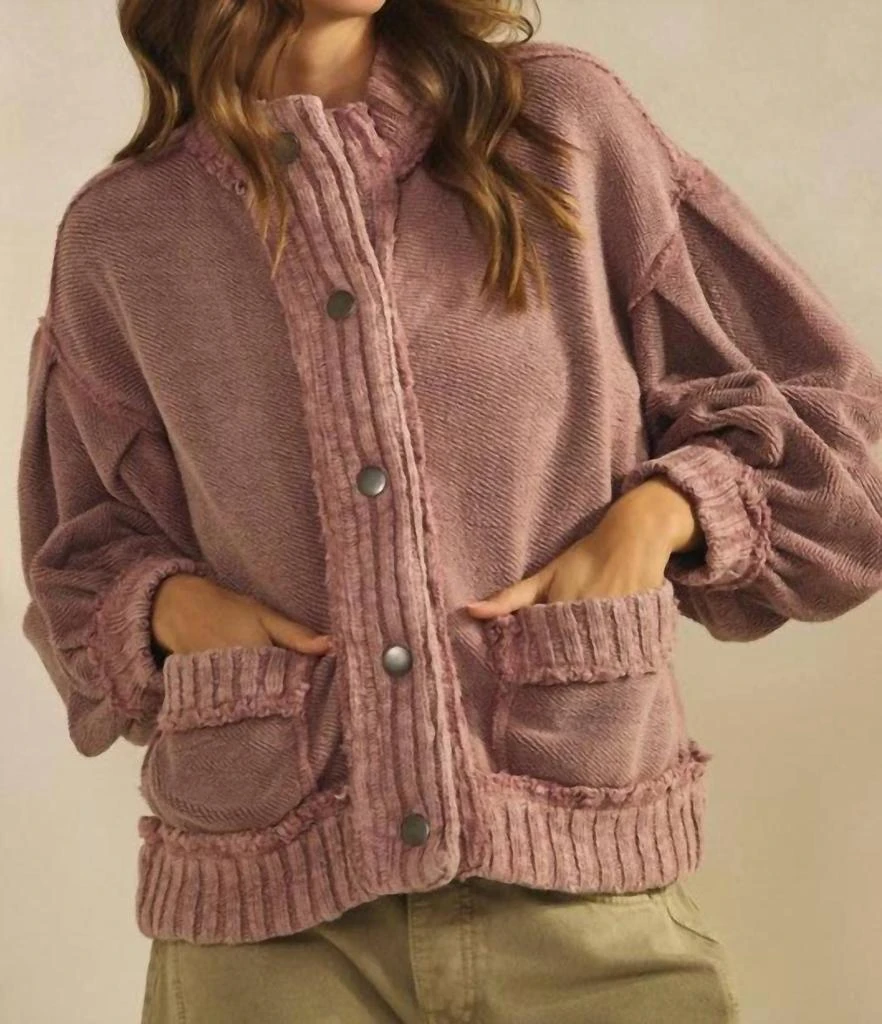 LovLov Lovlov - Washed Trim Cardigan Jacket