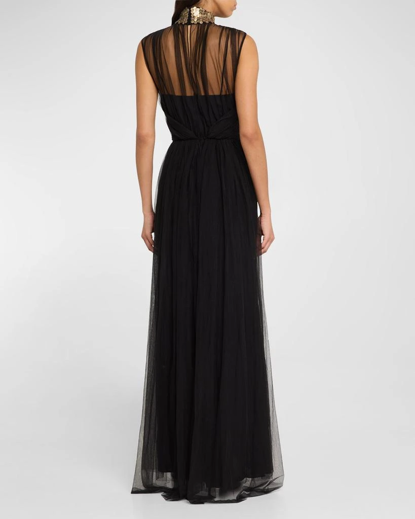 Alberta Ferretti Coin Embroidered Sleeveless Tulle Gown 3