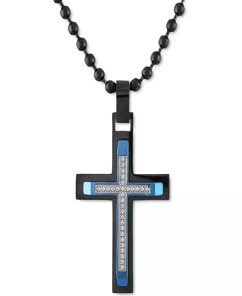 Macy's Men's Diamond Cross Multi-Tone 22" Pendant Necklace (1/6 ct. t.w.) in Stainless Steel & Blue & Black Ion-Plate 1