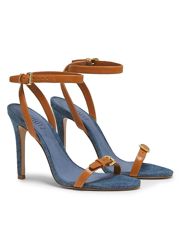Schutz Aurora 100MM Leather & Denim Sandals 2
