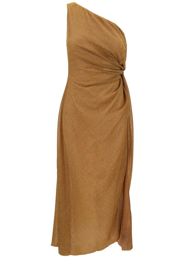 Oséree 'Lumière' Midi Gold Dress With Knot Detail In Lurex Woman