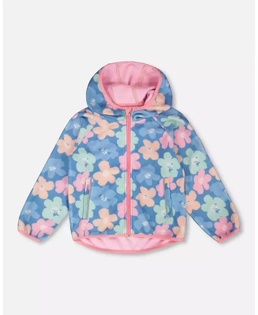 Deux par Deux Toddler Girls Softshell Jacket Blue Flower Print