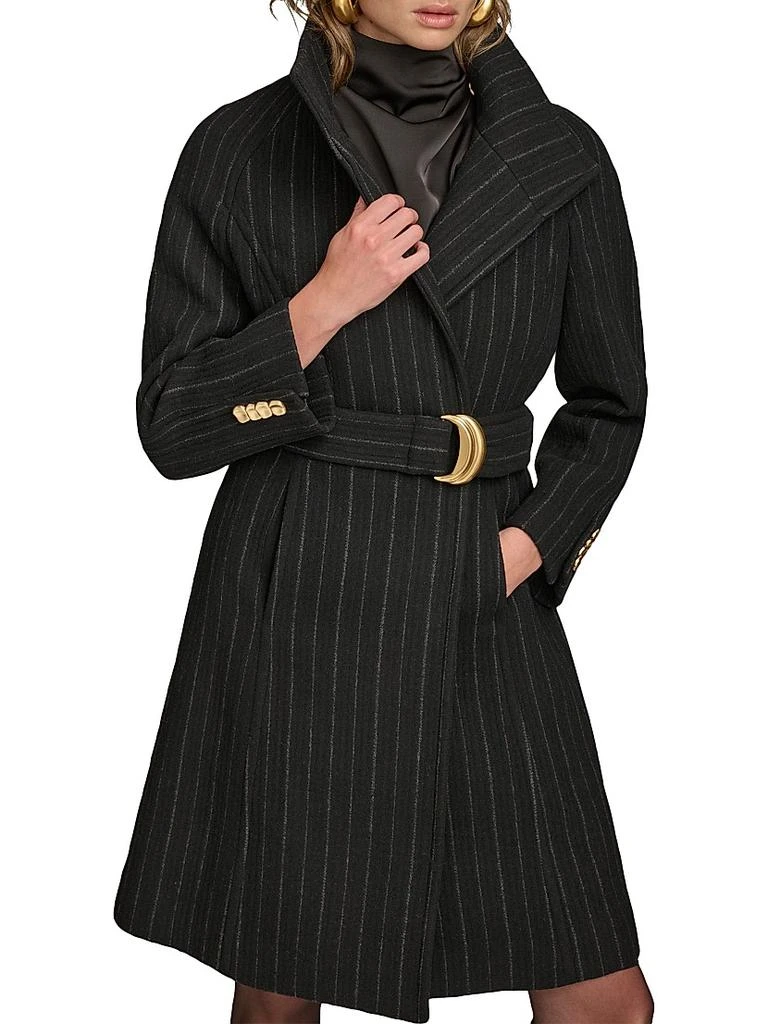 Donna Karan Pinstripe Wool-Blend Belted Trench Coat 5