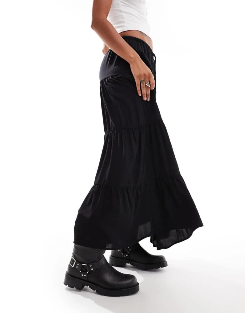 Bershka Bershka tiered maxi skirt in black 1