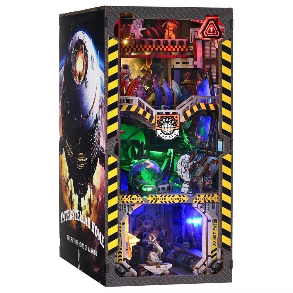 ASLOWSNAIL Spaceship DIY Wooden Puzzle Bookshelf Insert - Book Nook Kit for Dollhouse Model and Home Decoration Gifts