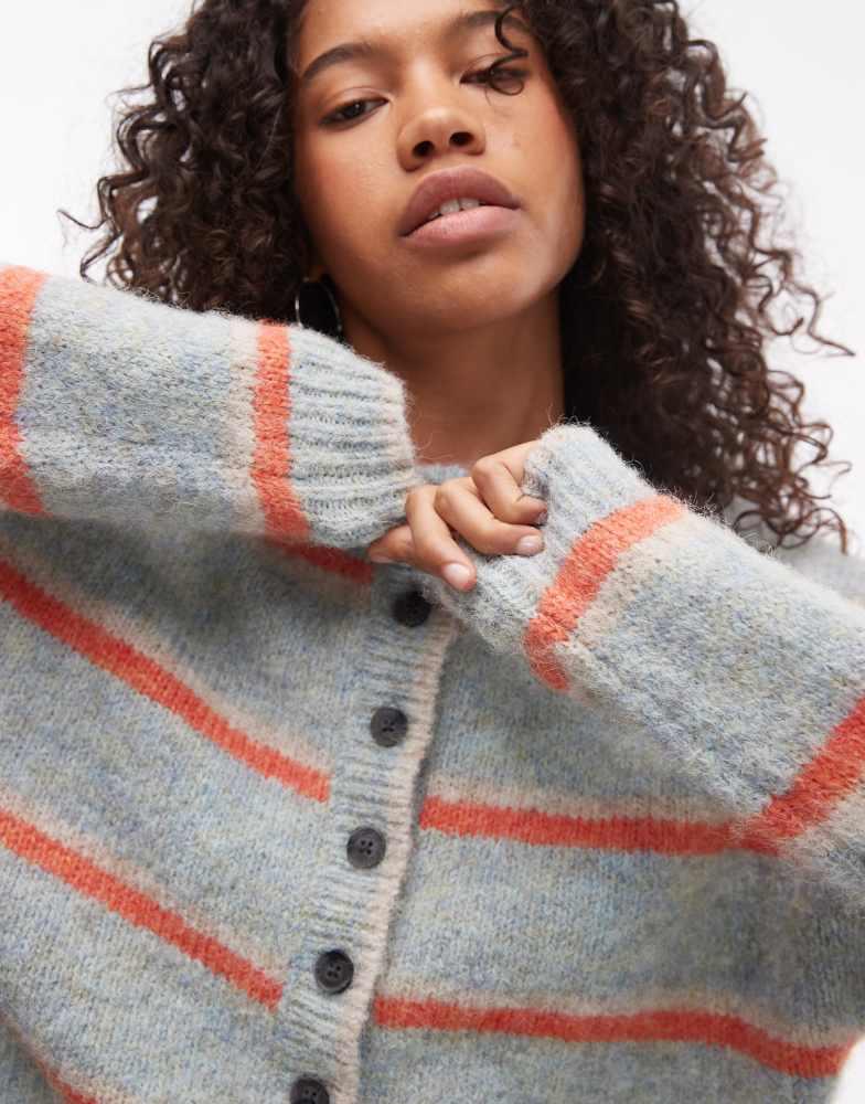 Topshop Topshop knitted oversized boxy stripe cardigan in blue and orange