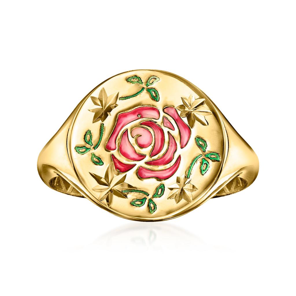 Ross-Simons Ross-Simons Italian Multicolored Enamel Rose Signet Ring in 14kt Yellow Gold