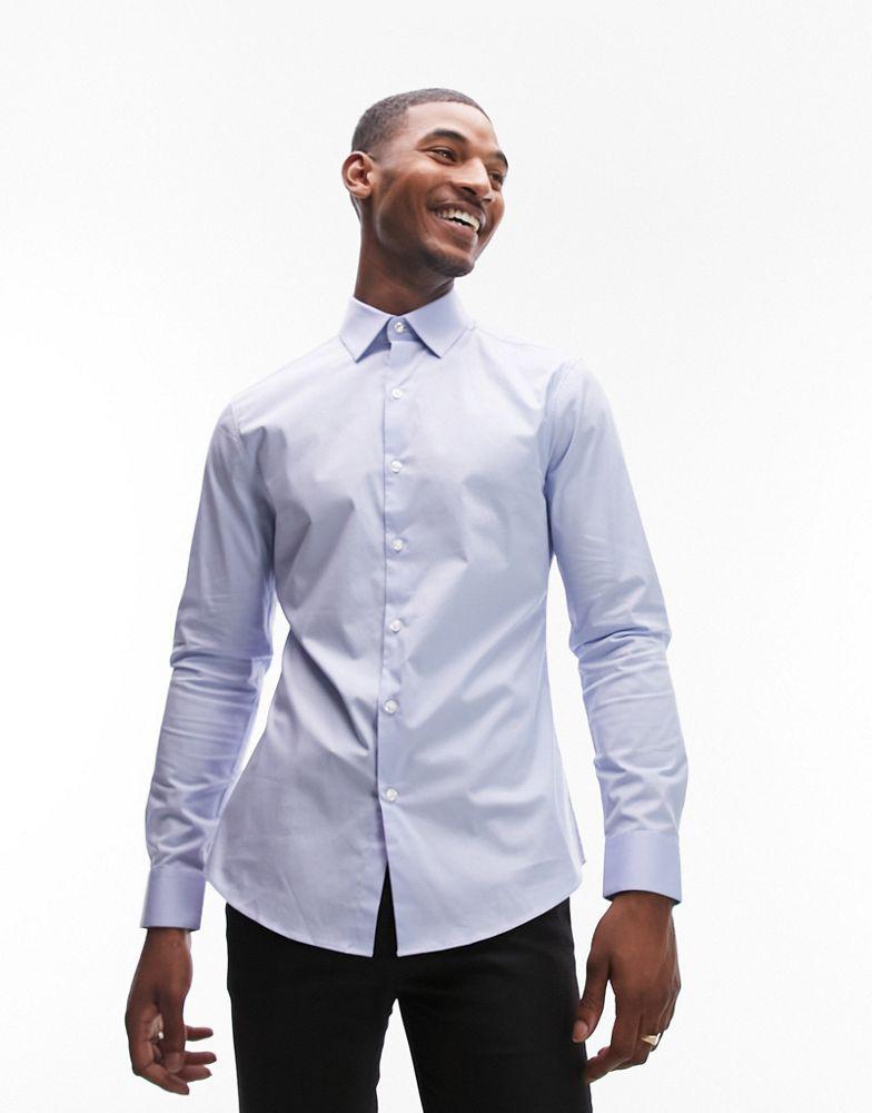 Topman Topman long sleeve formal slim fit stretch shirt in light blue